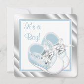 Blue Silver Baby Boy Dusche Einladung (Vorderseite)