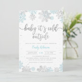 Blue Silver Baby It's Cold Outside Boy Baby Shower Einladung (Stehend Vorderseite)