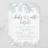 Blue Silver Baby It's Cold Outside Boy Baby Shower Einladung (Vorne/Hinten)