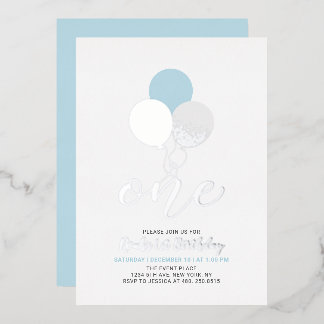 Blue & Silver Balloons 1. Junge Geburtstagsparty Folieneinladung