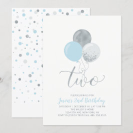 Blue & Silver Balloons | 2. Junge Geburtstag Einladung