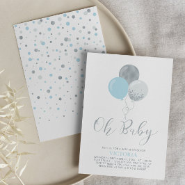 Blue & Silver Balloons | Oh Baby Boy Baby Dusche Einladung