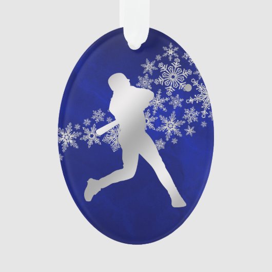 Blue Silver Baseball Player Ornament (Vorderseite)