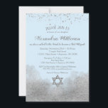 Blue Silver Bat Mitzvah Einladung<br><div class="desc">Eine elegante Blu und Silber Bat Mitzvah Einladung mit silbernen Glitzer Konfetti am oberen und silbernen Glamour am unteren Rand mit einem silbernen Glitzer Star of David.</div>