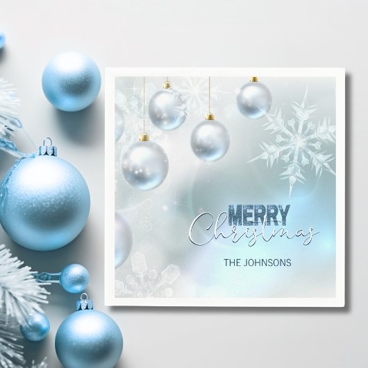 Blue Silver Baubles Snowflakes CHRISTMAS Serviette