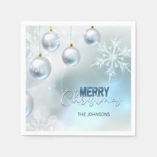 Blue Silver Baubles Snowflakes CHRISTMAS Serviette (Vorderseite)