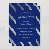 Blue Silver Birthday Einladung (Vorne/Hinten)