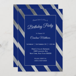 Blue Silver Birthday Einladung