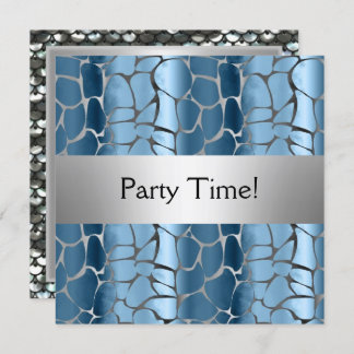 Blue Silver Birthday Party Personalisiert Einladung