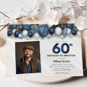 Blue Silver Black & White 60. Geburtstag Foto Einladung