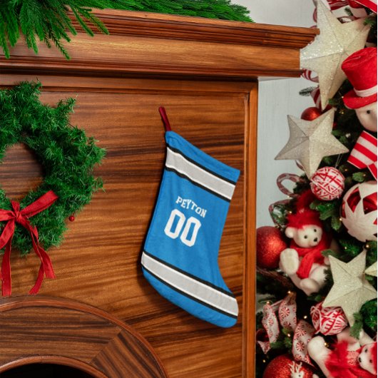 Blue, Silver, Black & White Football Team Kleiner Weihnachtsstrumpf