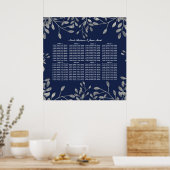 Blue Silver Botanical Floral Blätter Seating Chart Poster (Küche)