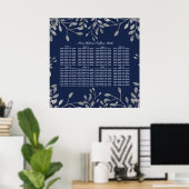 Blue Silver Botanical Floral Blätter Seating Chart Poster (Heimbüro)