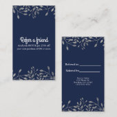 Blue & Silver Botanical Modern Chic Refer a Friend Empfehlungskarte (Vorne/Hinten)