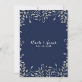 Blue & Silver Botanical Modern Wedding Einladungen (Rückseite)
