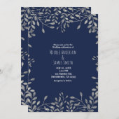 Blue & Silver Botanical Modern Wedding Einladungen (Vorne/Hinten)