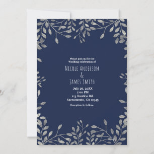 Blue & Silver Botanical Modern Wedding Einladungen
