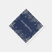 Blue & Silver Botanical Moderne Elegante Hochzeit Serviette (Ecke)
