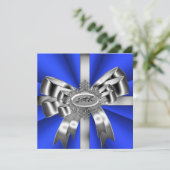 Blue Silver Bow 30. Schwarz-weiß Jewel 2 Einladung (Stehend Vorderseite)