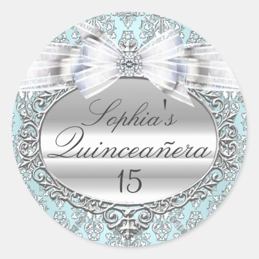 Blue & Silver Bow Quinceanera Sticker (Vorderseite)