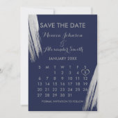 Blue Silver Brushstrokes Calendar Wedding Save The Date (Vorderseite)