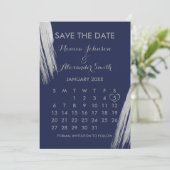 Blue Silver Brushstrokes Calendar Wedding Save The Date (Stehend Vorderseite)
