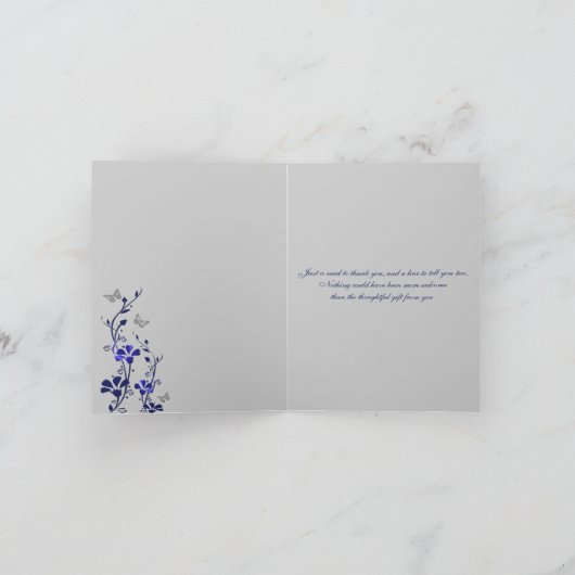 Blue Silver Butterfly Floral Danke Note Card (Innenseite)