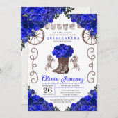 Blue Silver Charra Ranchero Boots Quinceanera Einladung (Vorne/Hinten)