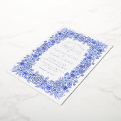 Blue Silver Chinoiserie Floral French Wedding Folieneinladung (Gedreht)