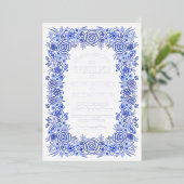 Blue Silver Chinoiserie Floral French Wedding Folieneinladung (Stehend vorne)