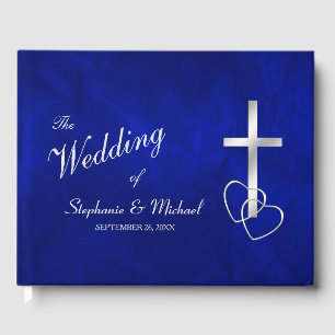 Blue Silver Christlich Cross Wedding Gästebuch