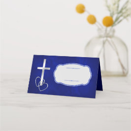 Blue Silver Christlich Cross Wedding Platzkarte