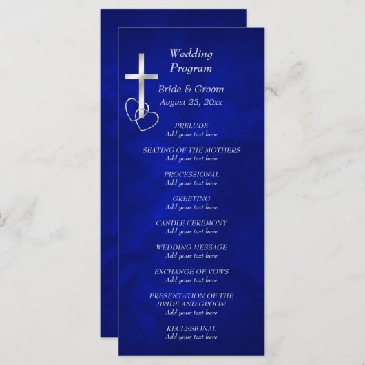 Blue Silver Christlich Cross Wedding Programm (Vorne/Hinten)