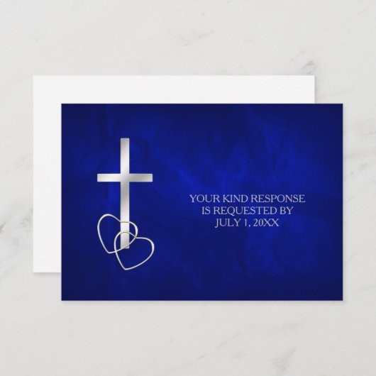 Blue Silver Christlich Cross Wedding RSVP (Vorne/Hinten)
