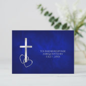 Blue Silver Christlich Cross Wedding RSVP Karte (Stehend Vorderseite)