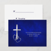 Blue Silver Christlich Cross Wedding RSVP Karte (Vorne/Hinten)
