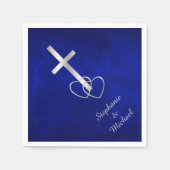 Blue Silver Christlich Cross Wedding Serviette (Vorderseite)