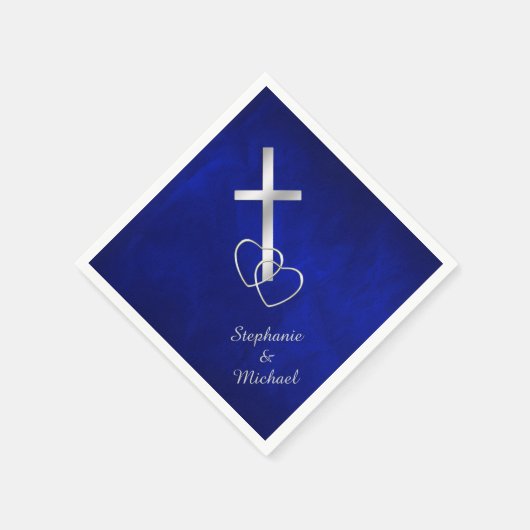 Blue Silver Christlich Cross Wedding Serviette (Ecke)