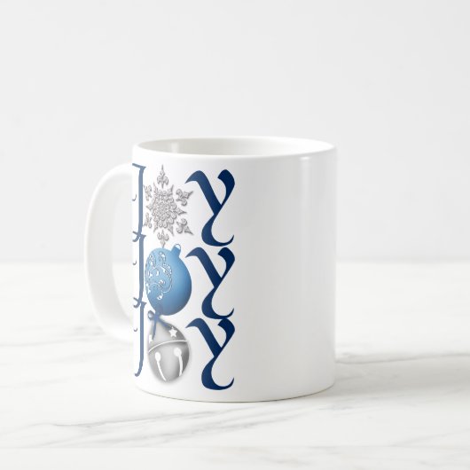 Blue Silver Christmas Joy Tasse (Vorderseite Links)
