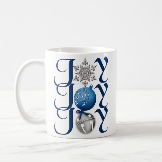 Blue Silver Christmas Joy Tasse (Links)