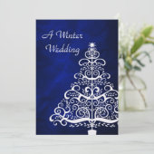 Blue Silver Christmas Tree Winter Wedding Einladung (Stehend Vorderseite)