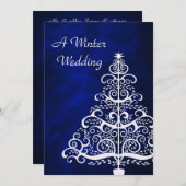 Blue Silver Christmas Tree Winter Wedding Einladung (Vorne/Hinten)