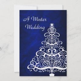 Blue Silver Christmas Tree Winter Wedding Einladung