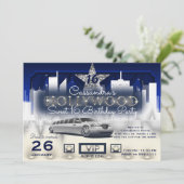 Blue Silver City Night Lights Limywood Party Einladung (Stehend Vorderseite)