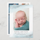 Blue Silver Cloud Baby Foto Geburtserklärung Einladung (Vorne/Hinten)