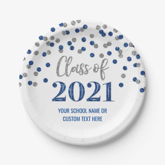 Blue Silver Confetti Abschluss 2021 Pappteller (Vorderseite)