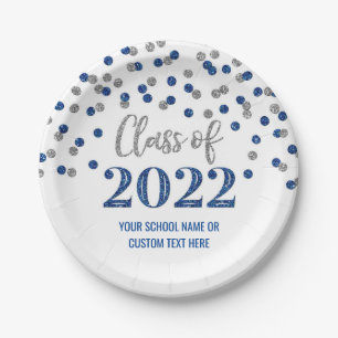 Blue Silver Confetti Abschluss 2022 Pappteller