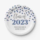 Blue Silver Confetti Abschluss 2023 Paper Teller (Vorderseite)