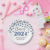 Blue Silver Confetti Abschluss 2024 Pappteller (Party)