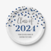 Blue Silver Confetti Abschluss 2024 Pappteller (Vorderseite)